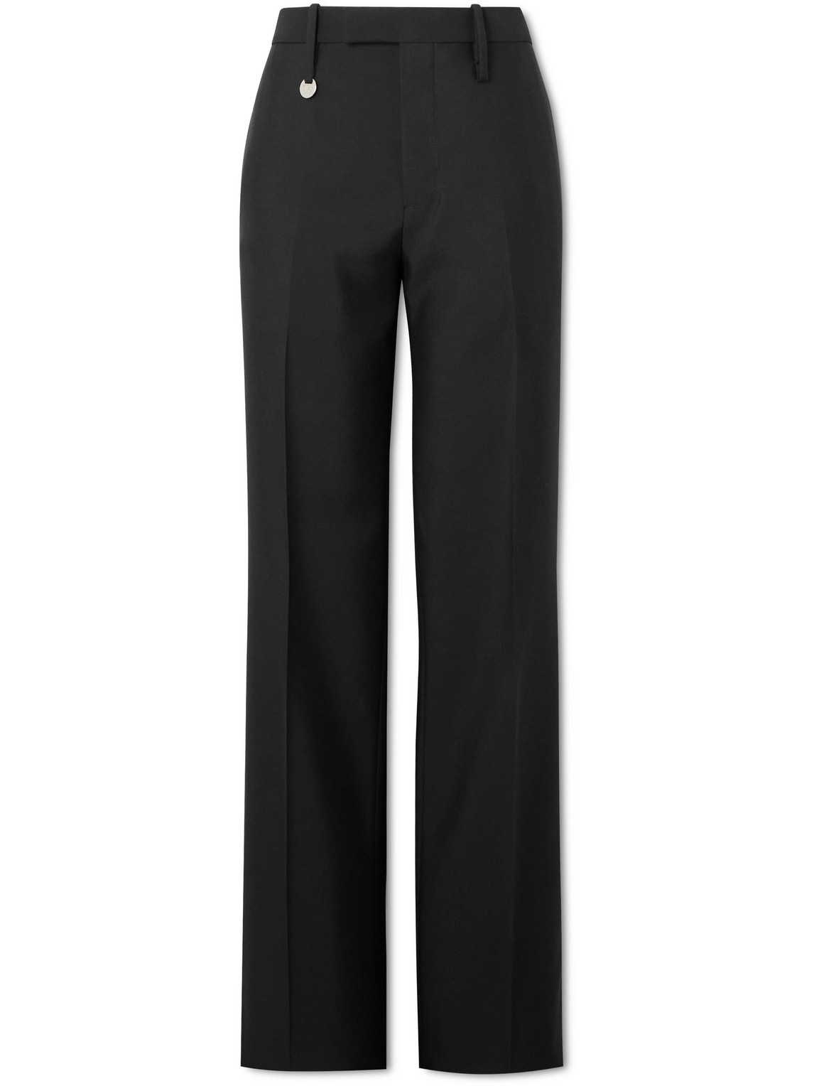 Shop Burberry Straight-leg Logo-embellished Wool Trousers In Black