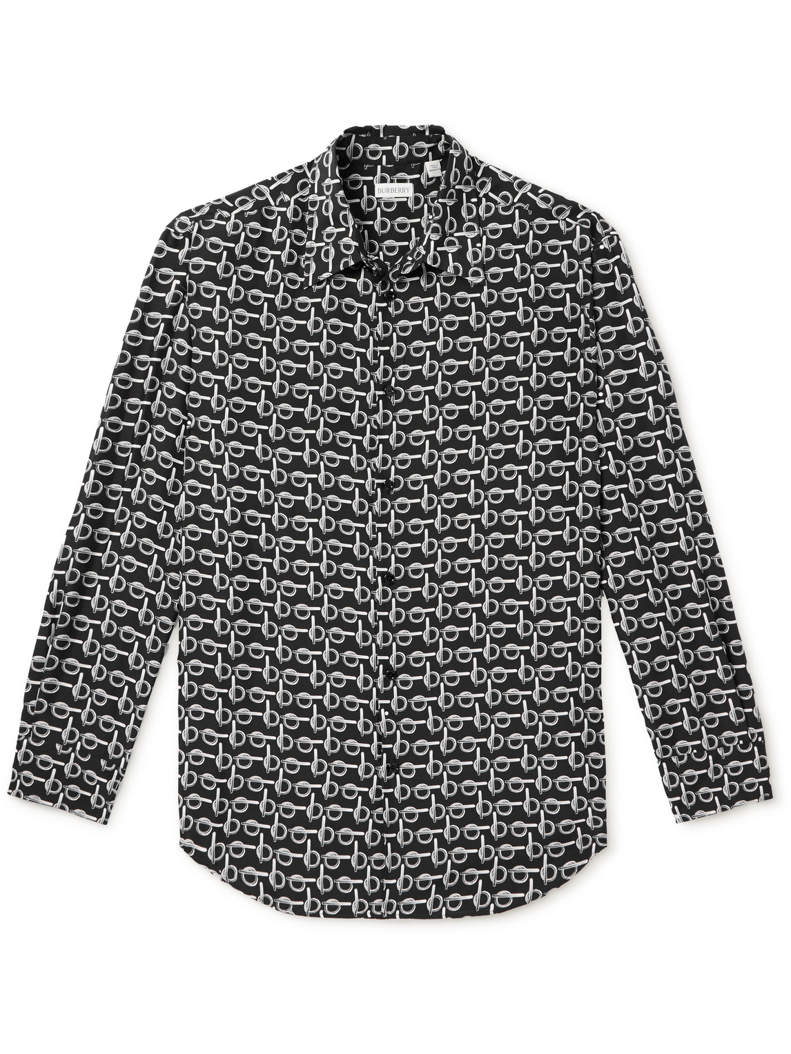Burberry Long Sleeve Shirt With All-over Monogram Print In Black