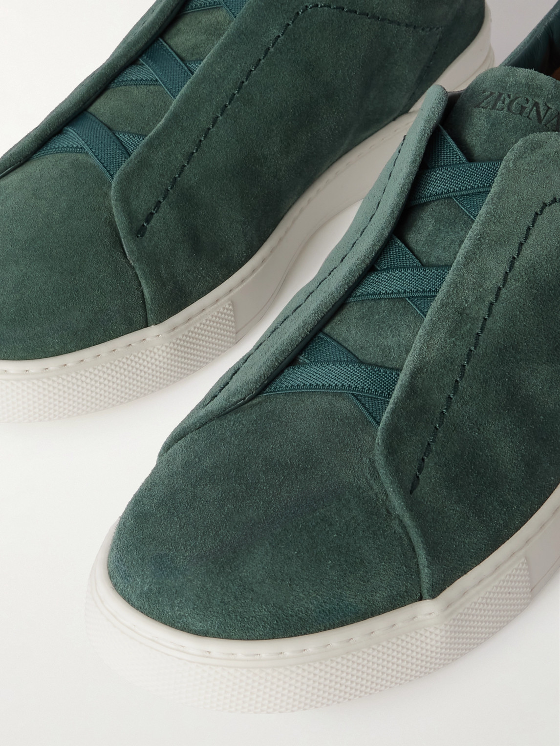 Zegna Triple Stitch™ Suede Slip-on Sneakers In Green