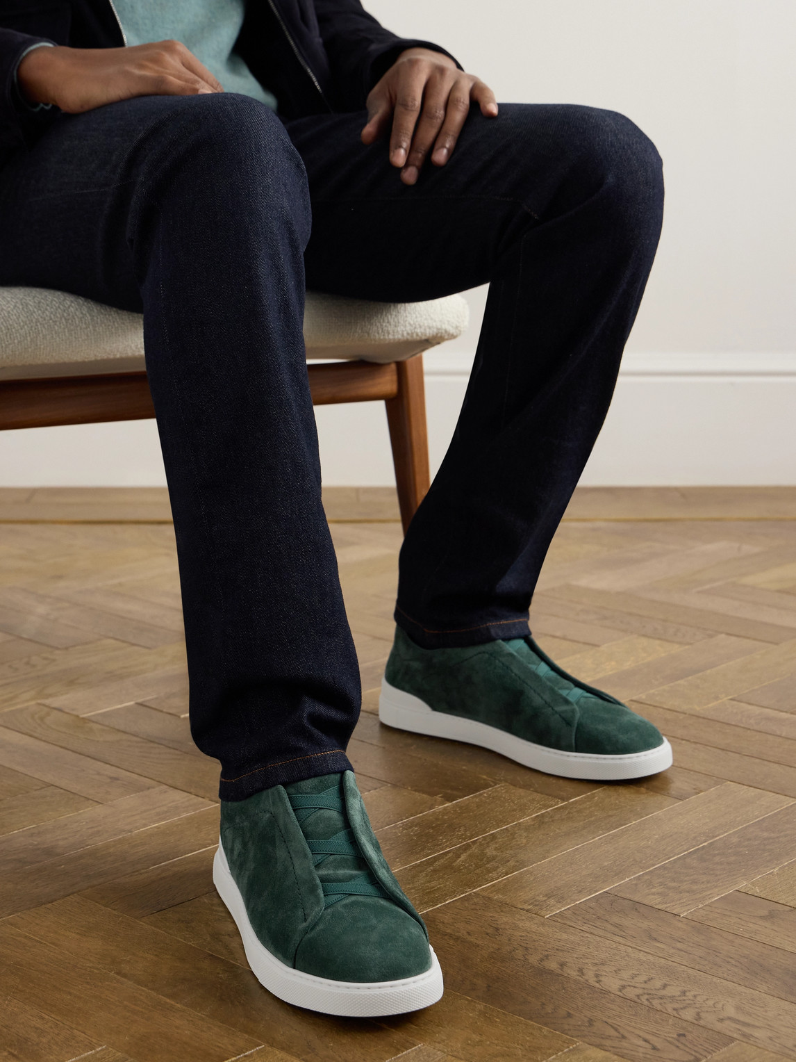 Zegna Triple Stitch™ Suede Slip-on Sneakers In Green