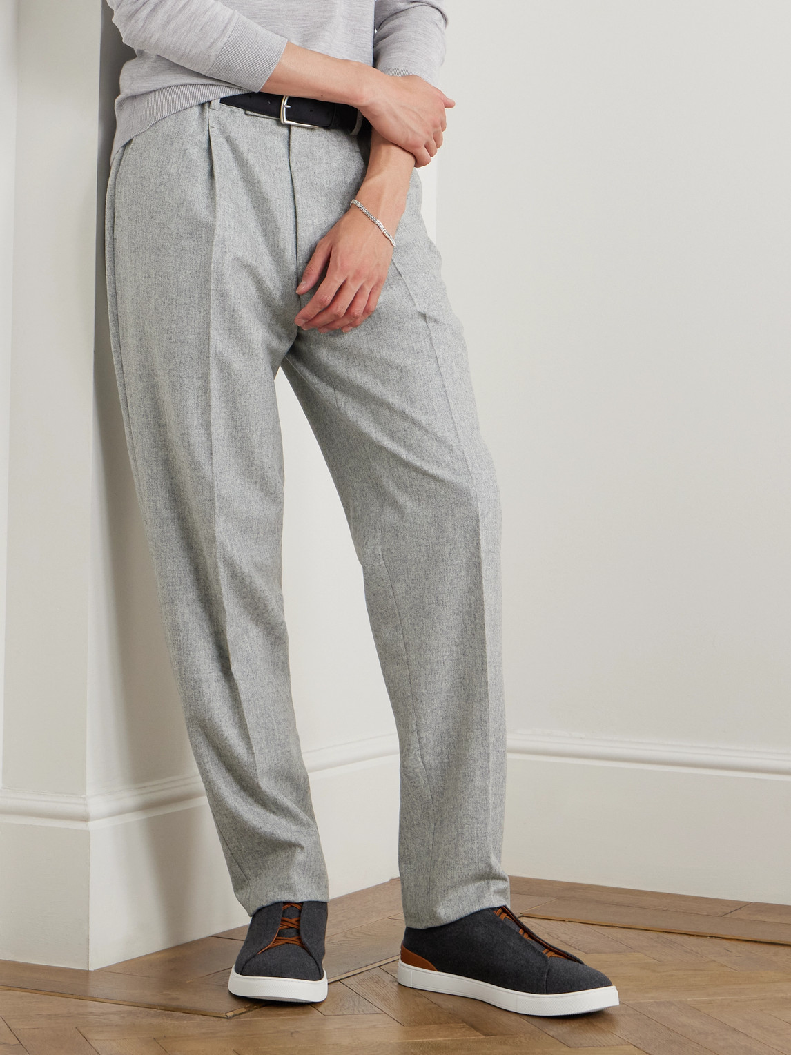 Zegna Triple Stitch™ Leather-trimmed Wool Slip-on Sneakers In Gray