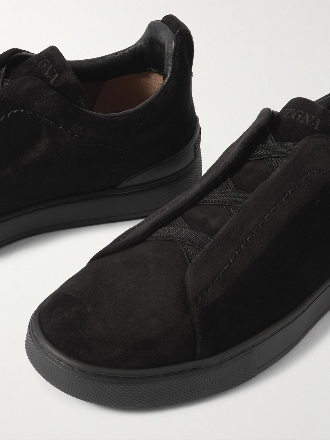 Zegna Triple Stitch™ Suede Slip-on Sneakers In Black