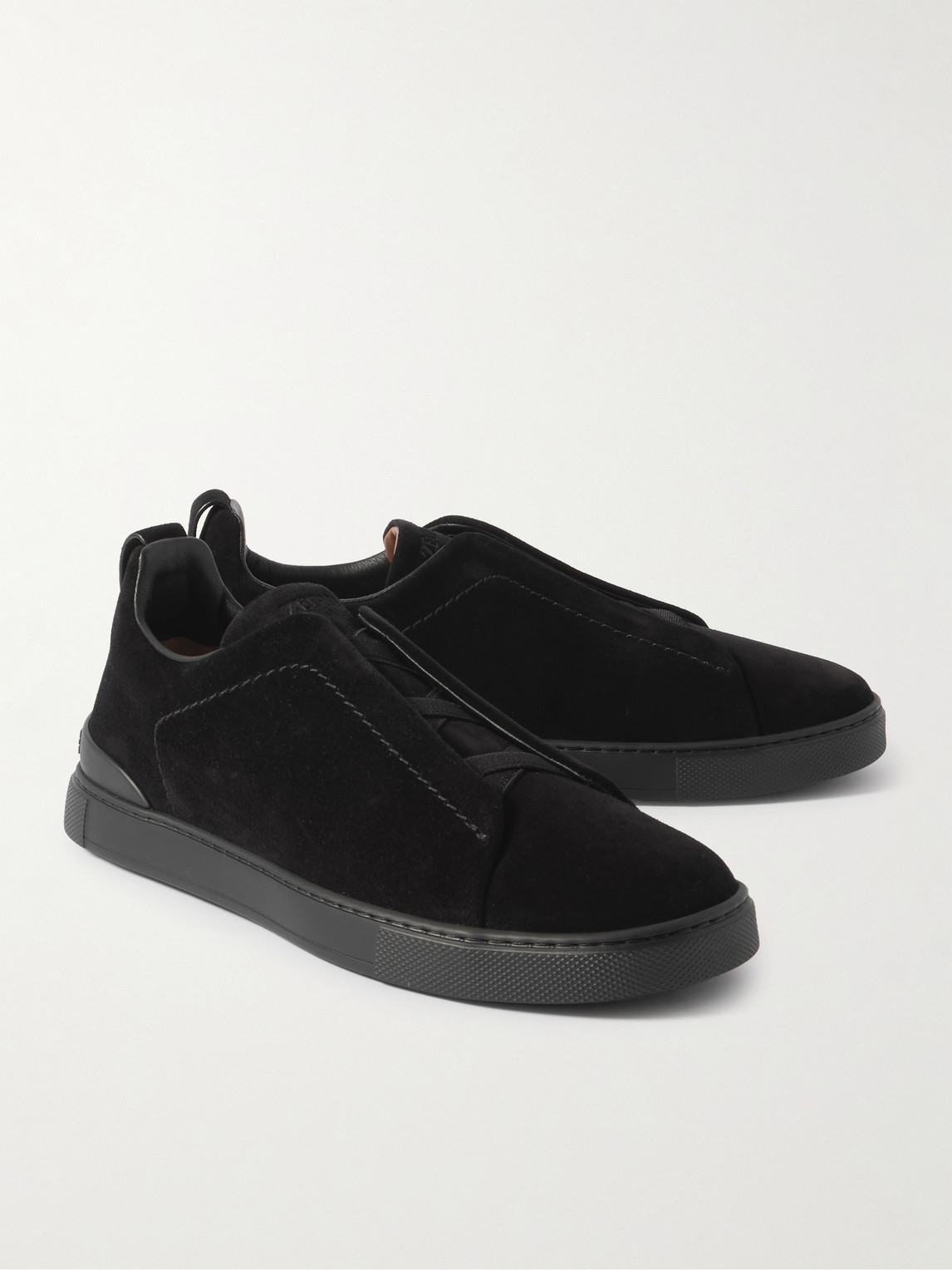 Zegna Triple Stitch™ Suede Slip-on Sneakers In Black