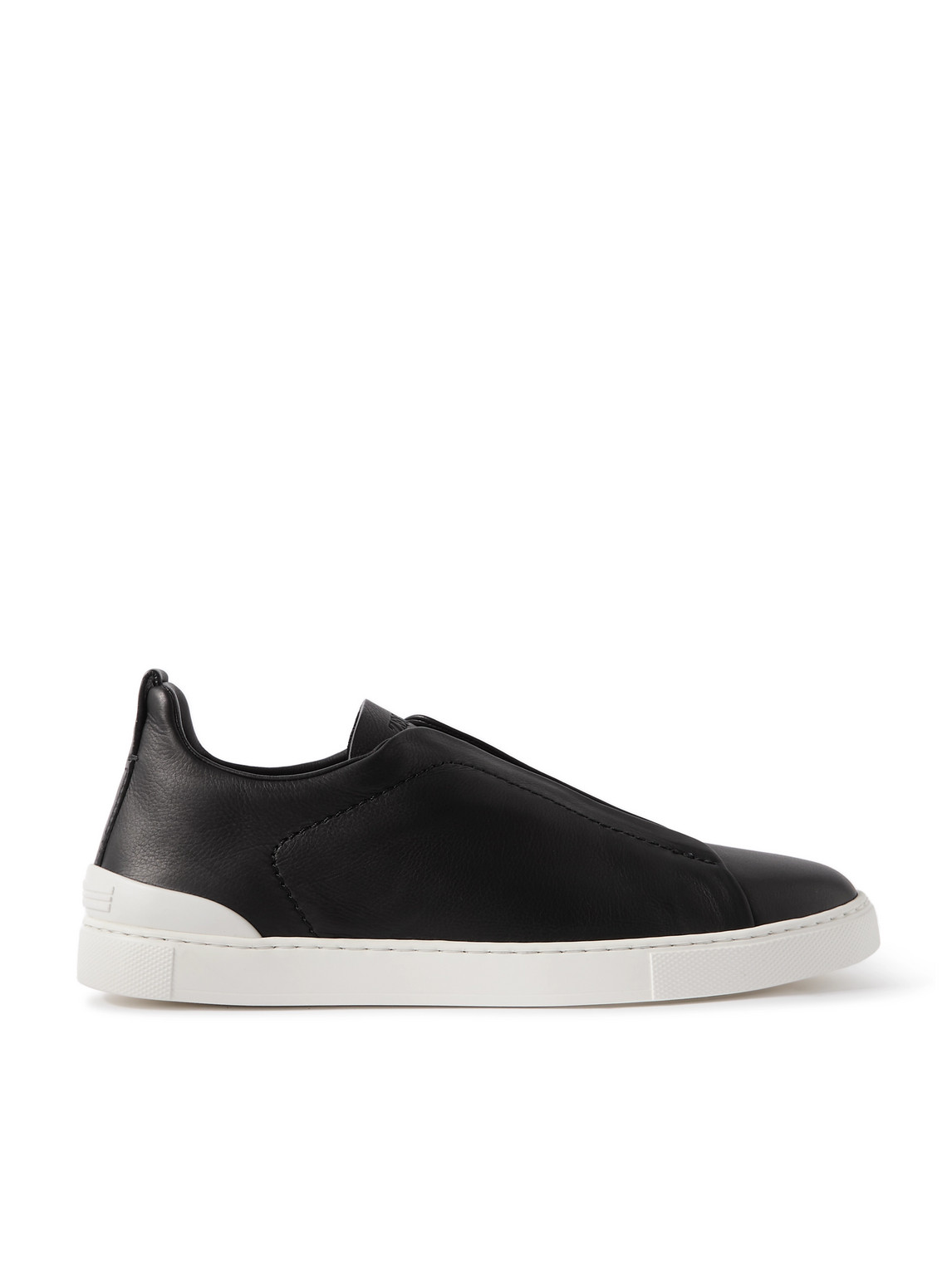 Zegna Triple Stitch™ Secondskin Full-grain Leather Slip-on Sneakers In Black