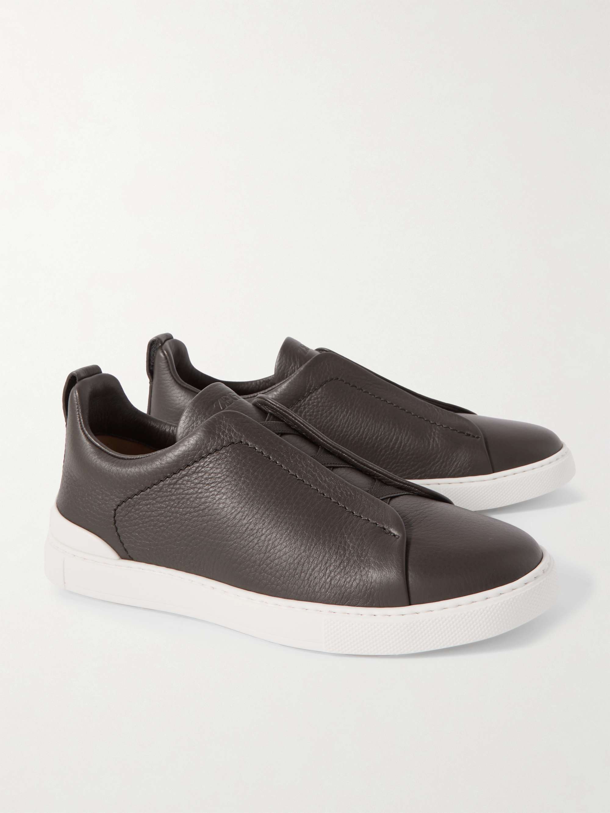 ZEGNA Triple Stitch Full-Grain Leather Sneakers