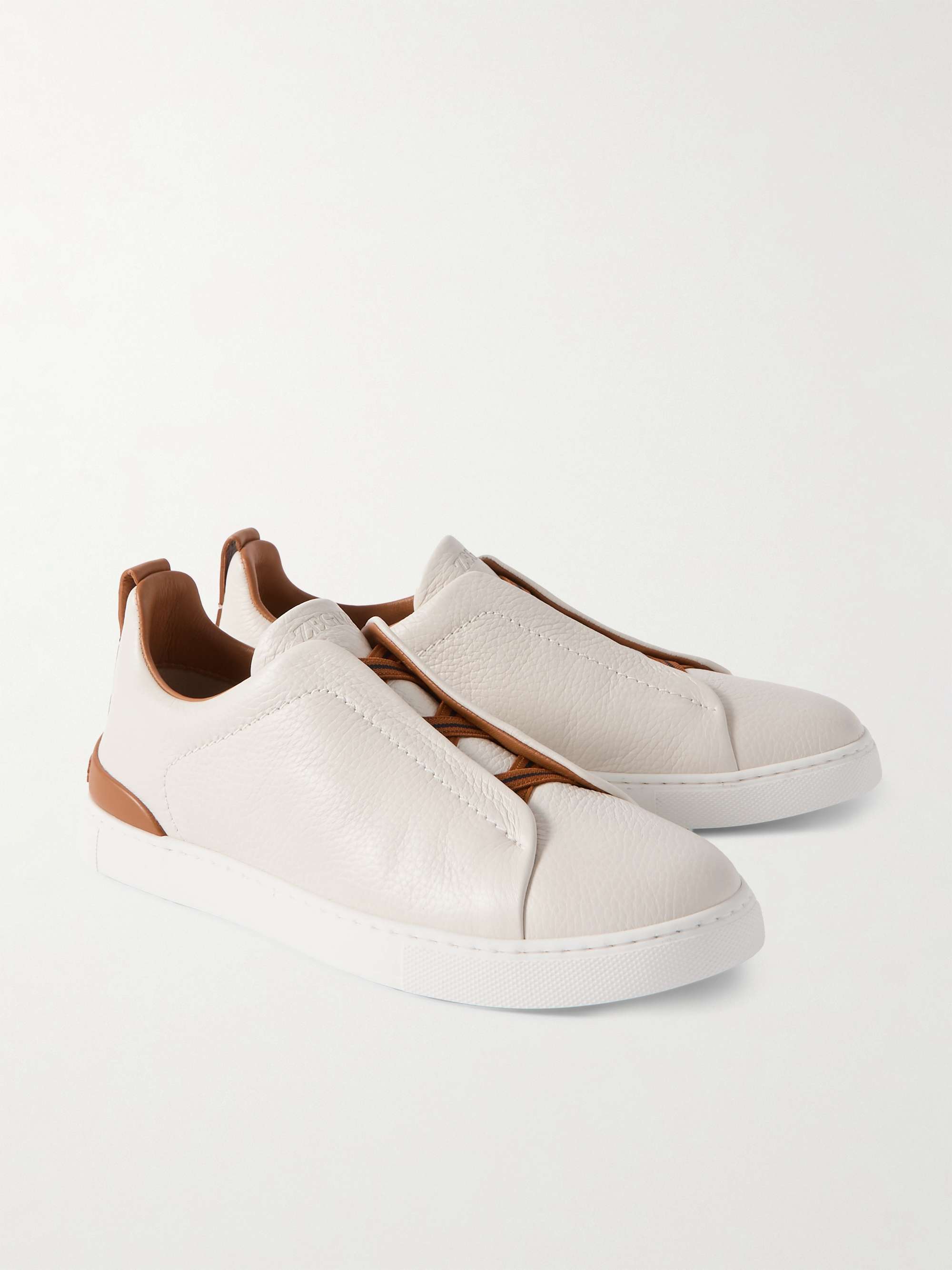 ZEGNA Triple Stitch Full-Grain Leather Sneakers