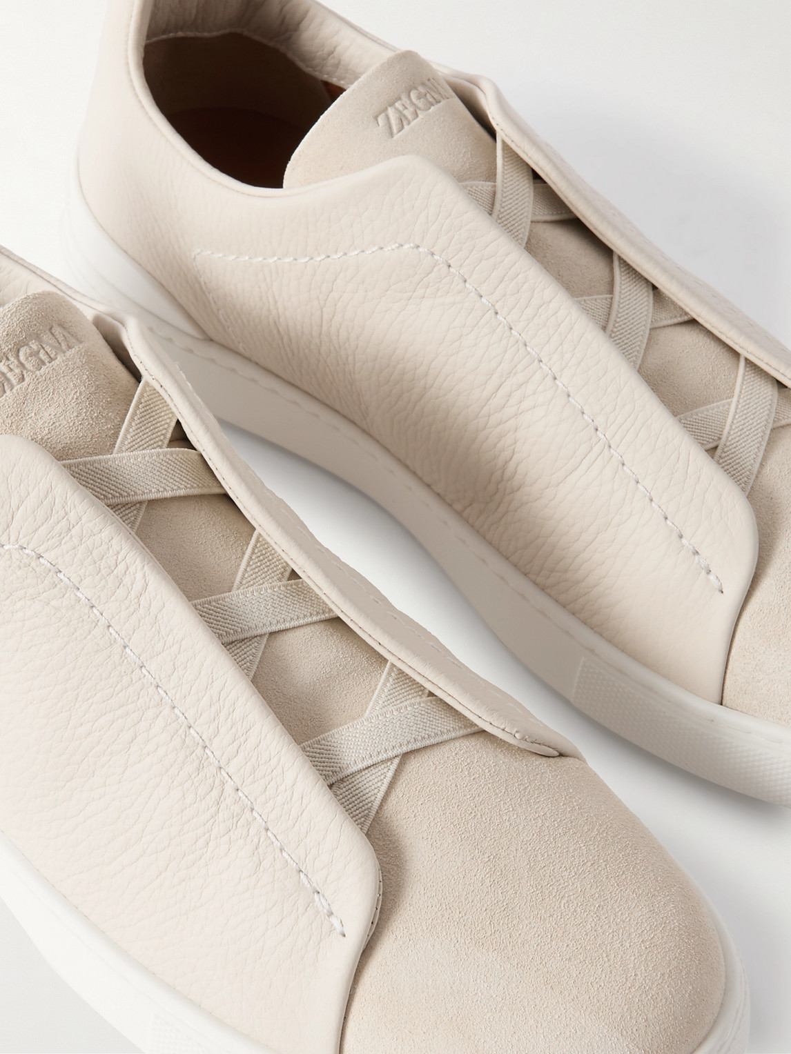 Zegna Triple Stitch Full-grain Leather And Suede Sneakers In Neutrals