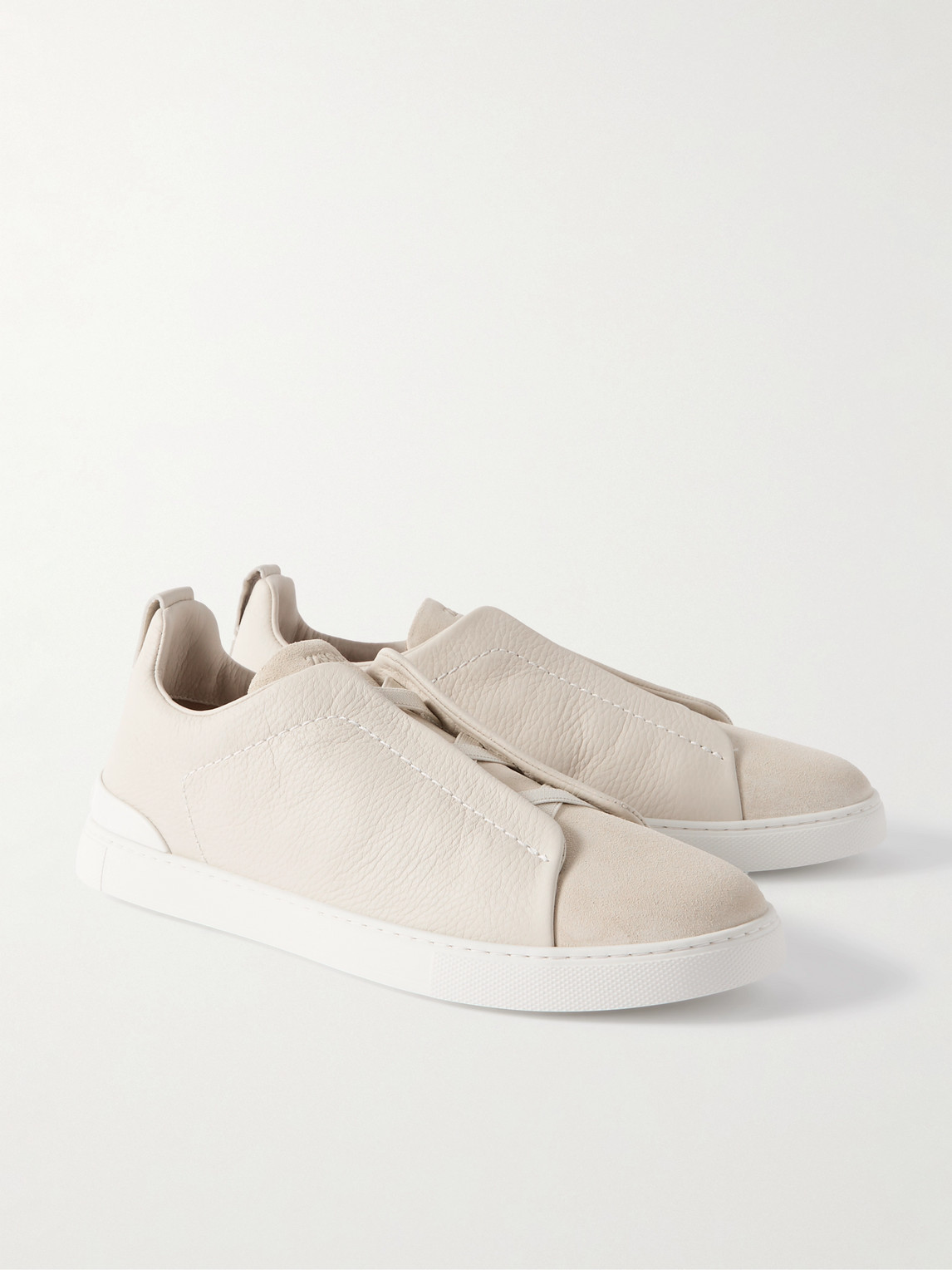 Zegna Triple Stitch Full-grain Leather And Suede Sneakers In Neutrals
