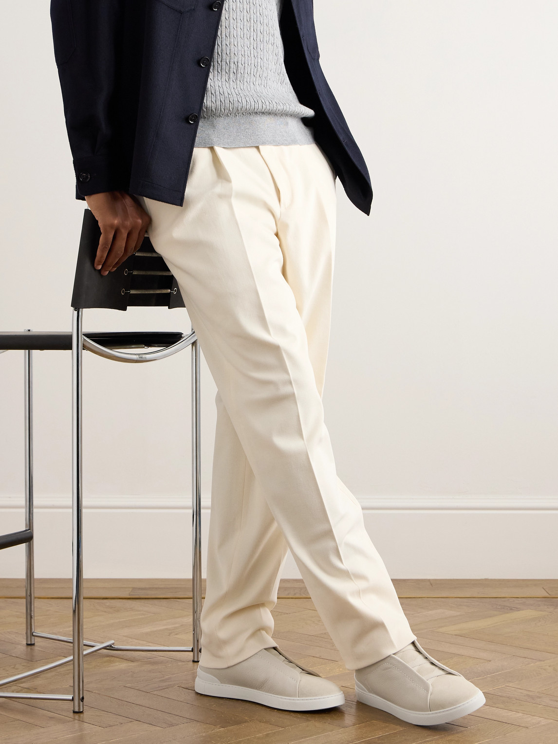 Zegna Triple Stitch Full-grain Leather And Suede Sneakers In Neutrals