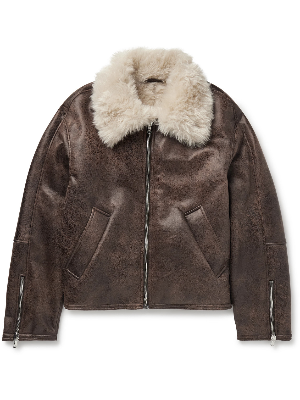 Séfr Short Single-breasted Shearling Jacket In Brown