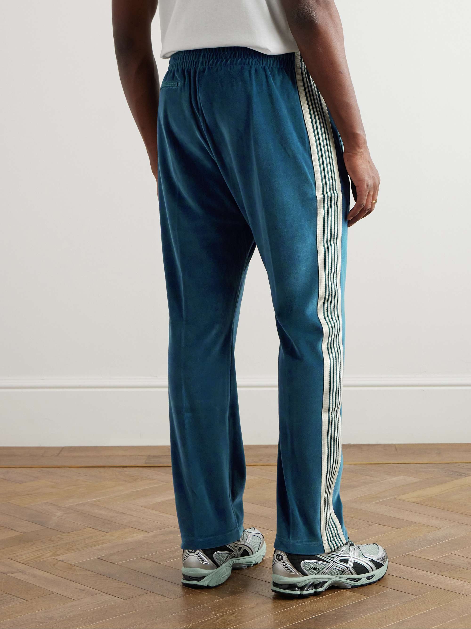 NEEDLES 21AW Track Pants Straight Green x Beige lines Size