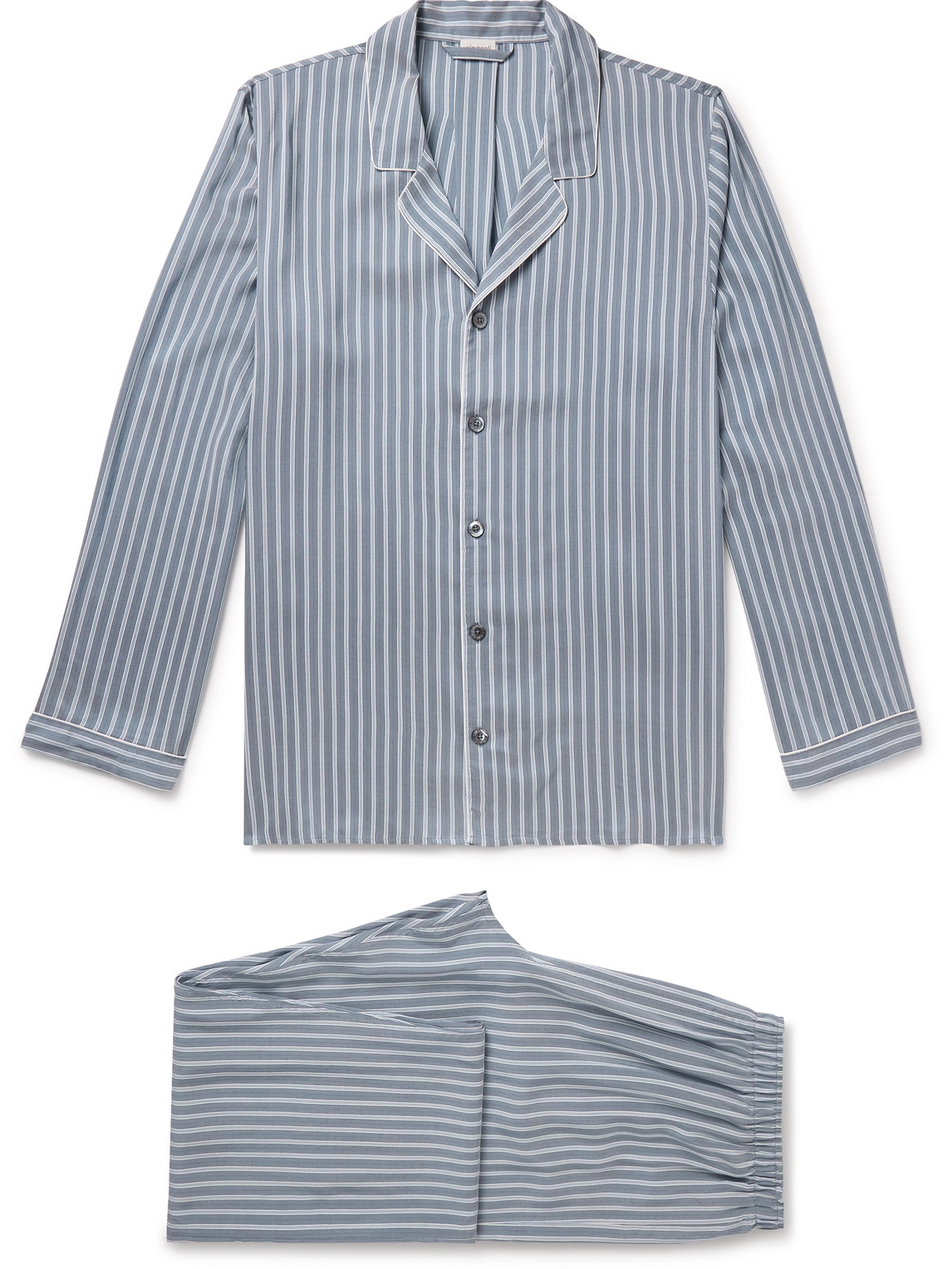 Zimmerli Camp-collar Striped Woven Pyjama Set In Blue