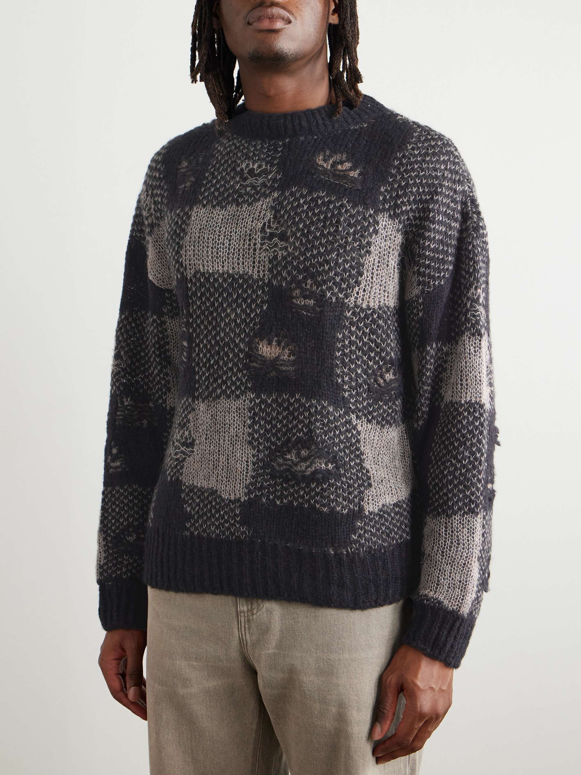 OUR LEGACY Sonar Distressed Checked Open-Knit Sweater for OUR LEGACY Sonar Distressed Checked Open-Knit Sweater for