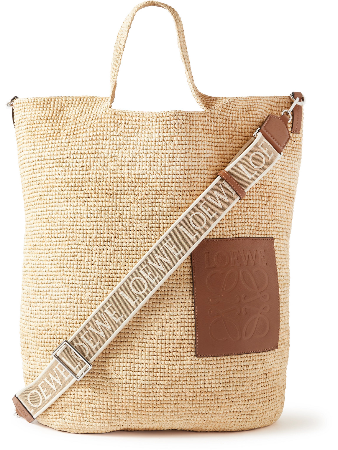 Loewe Large Logo-debossed Leather-trimmed Raffia Tote Bag In