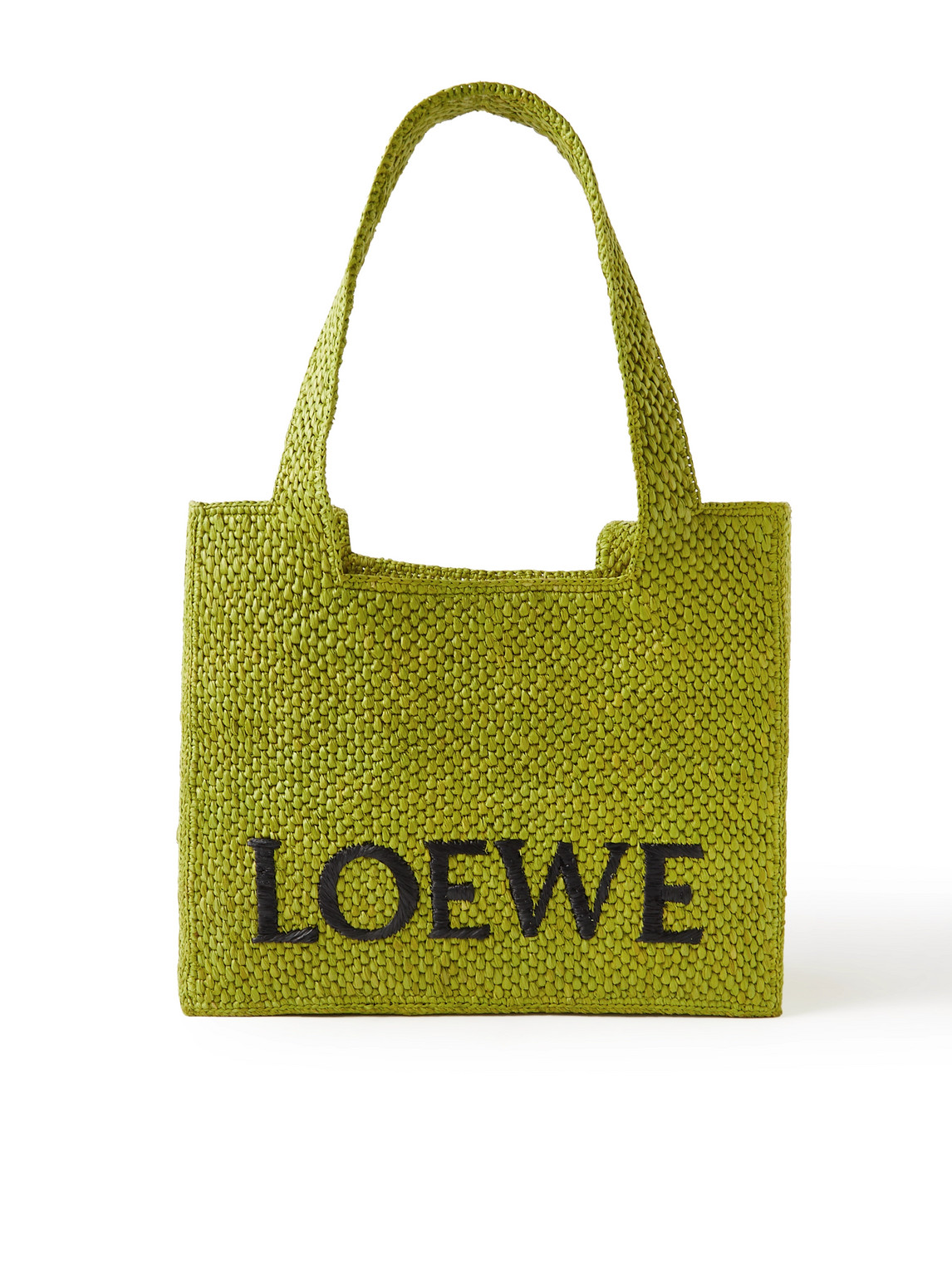 Loewe Font Medium Logo-embroidered Raffia Tote Bag In Green