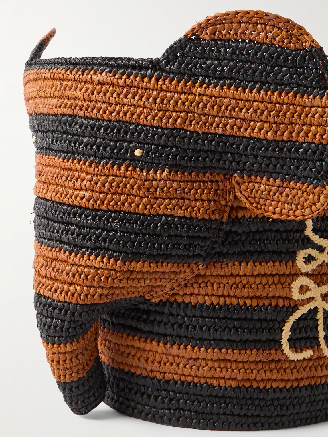 Shop Loewe Paula's Ibiza Elephant Logo-embroidered Striped Raffia Tote Bag In Brown