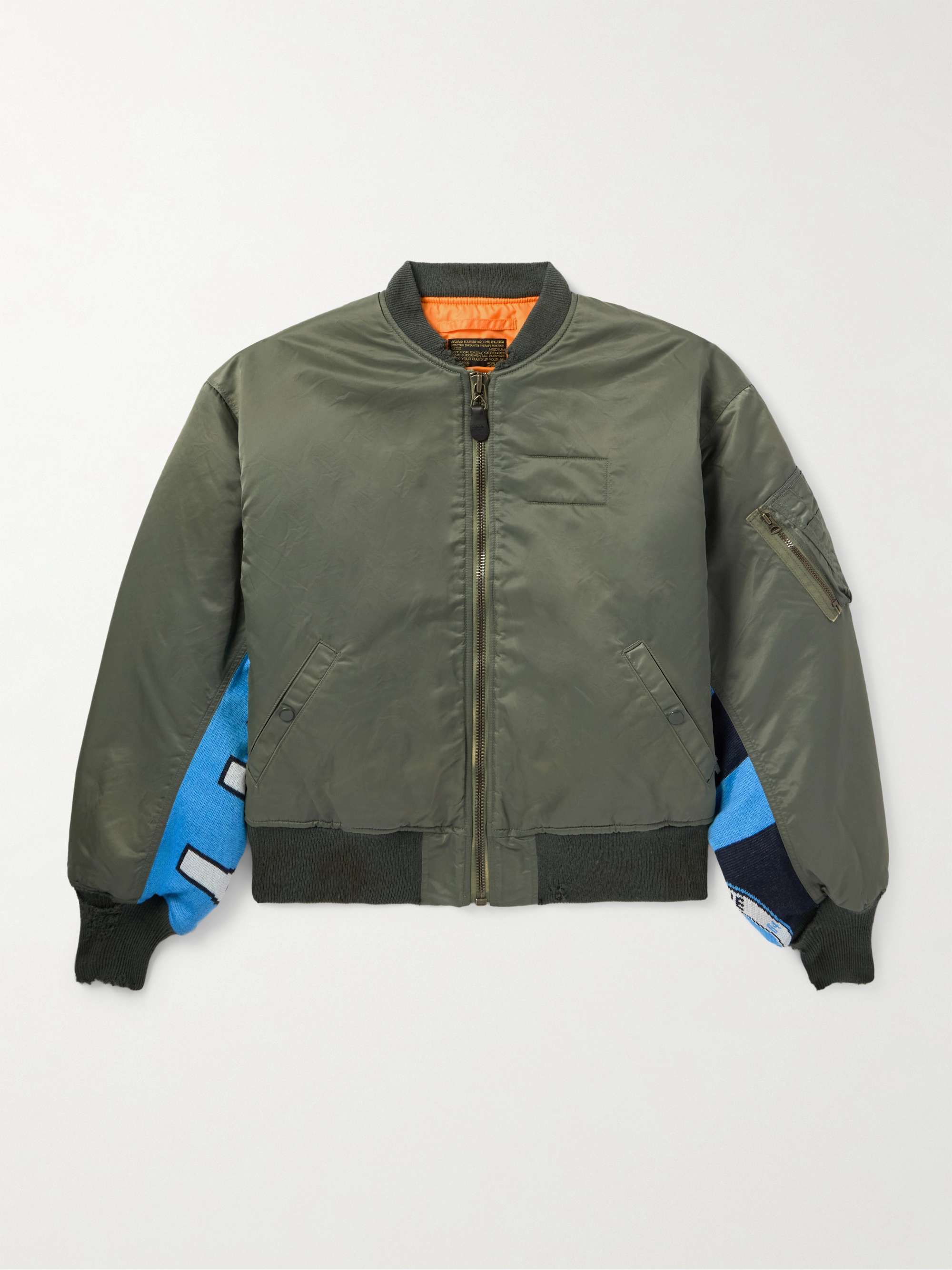SAINT MXXXXXX Distressed Padded Jacquard-Panelled Nylon