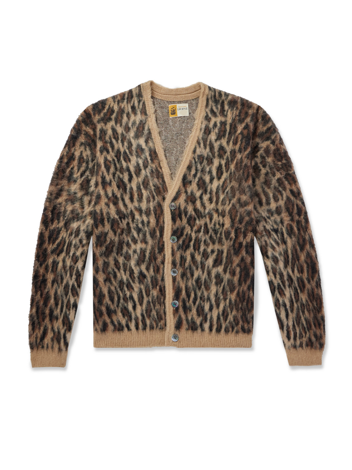 Leopard-Jacquard Brushed-Knit Cardigan
