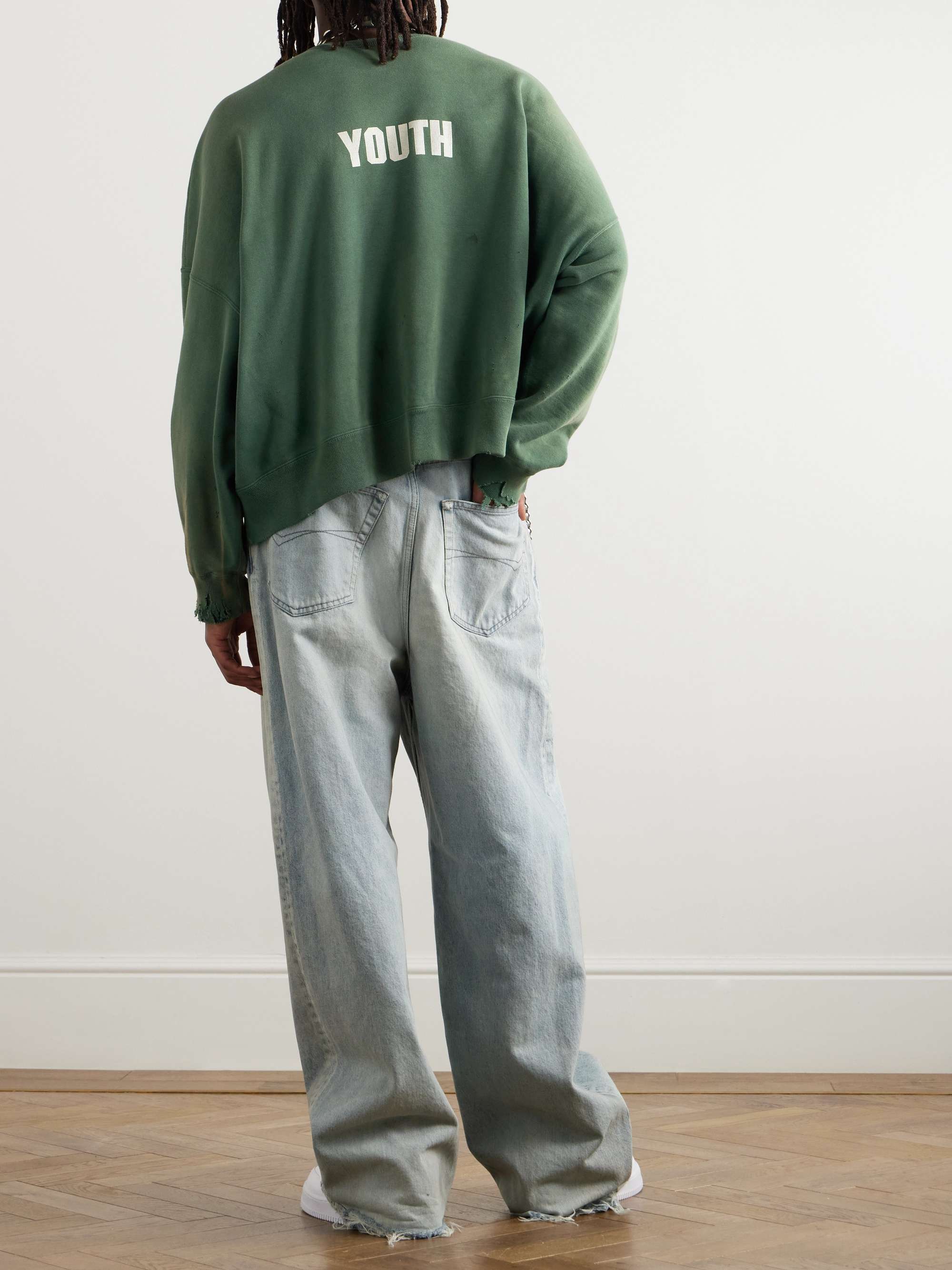 SAINT MXXXXXX Logo-Print Distressed Cotton-Jersey Sweatshirt