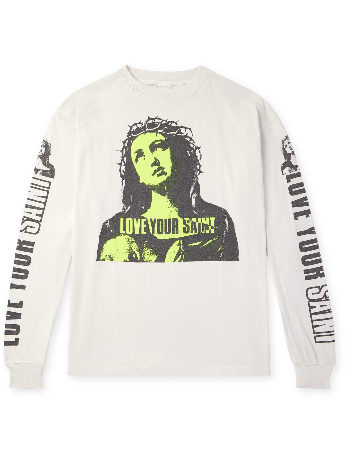 Barb Wire Mary & Love Your Saint Printed Cotton-Jersey T-Shirt