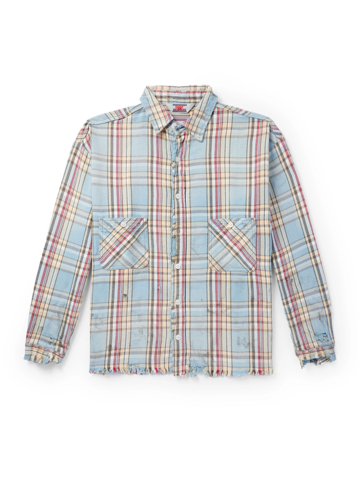 LASTMAN Distressed Checked Cotton-Flannel Shirt