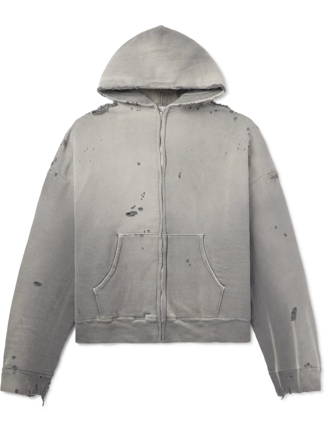 Distressed Cotton-Jersey Zip-Up Hoodie