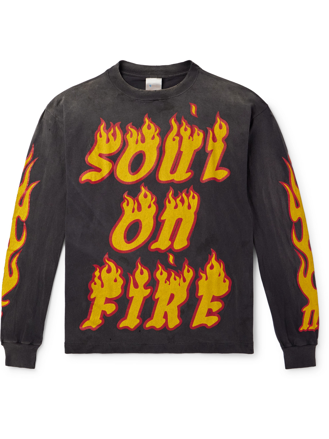 Soul On Fire Distressed Printed Cotton-Jersey T-Shirt