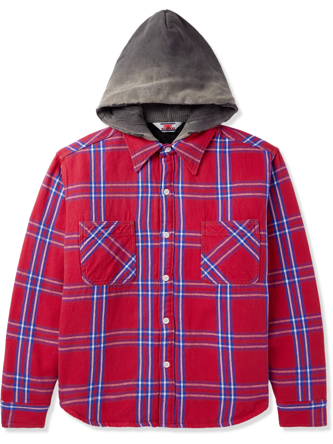 SAINT MXXXXXX – Jersey-Trimmed Padded Checked Cotton-Flannel Hooded  Overshirt