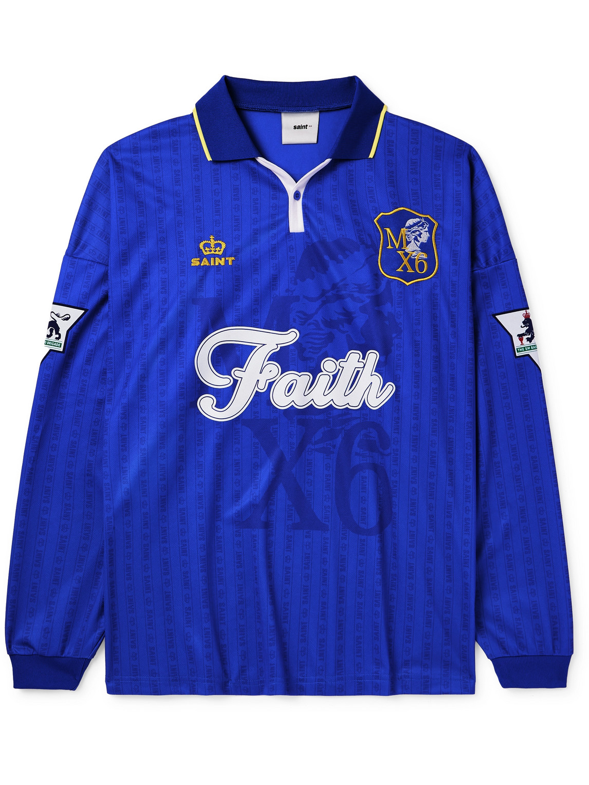 Logo-Embroidered Printed Appliquéd Mesh Polo Shirt