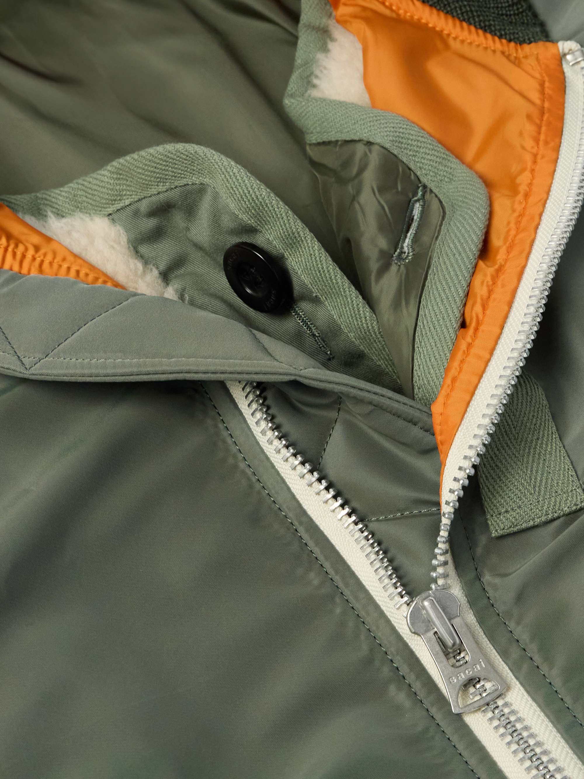 SACAI Layered Wool-Trimmed Twill and Fleece Bomber Jacket SACAI Layered Wool-Trimmed Twill and Fleece Bomber Jacket