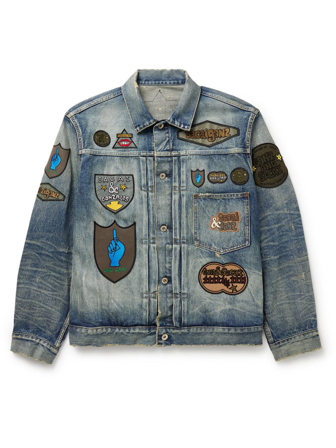 Gonz Appliquéd Distressed Denim Jacket