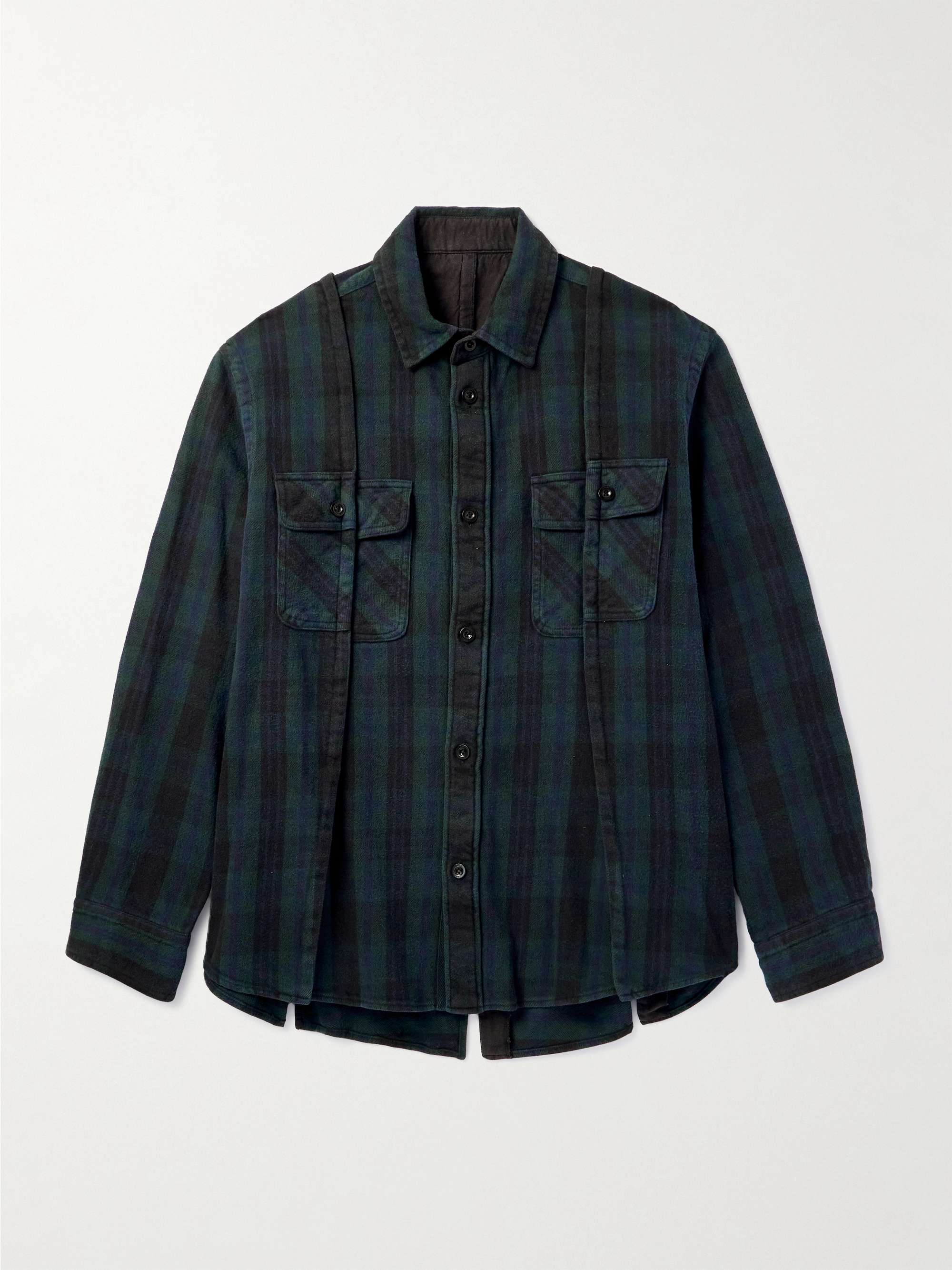 SACAI コットンフランネル シャツ パネルデザイン チェック柄 