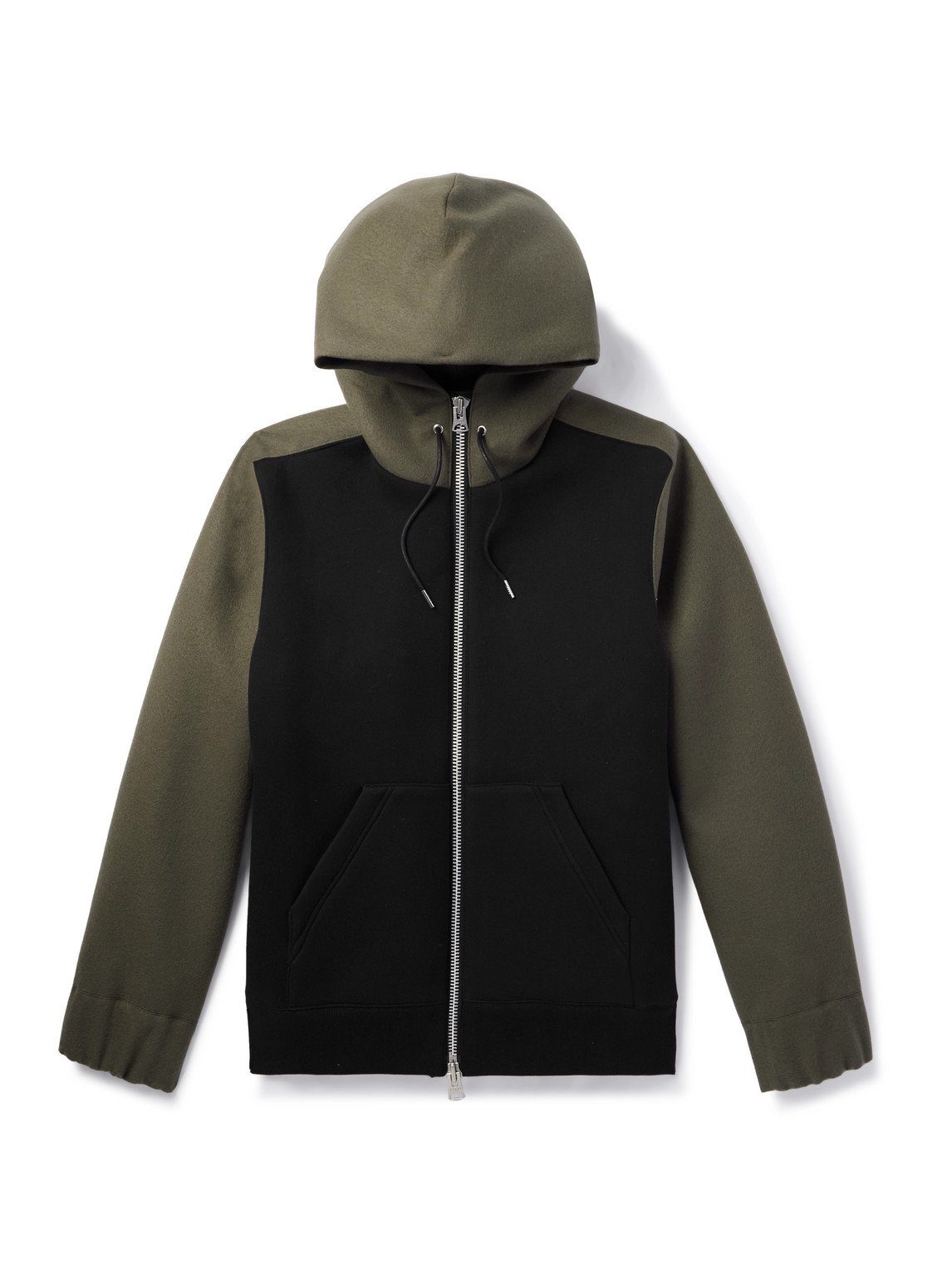 Wool-Panelled Cotton-Blend Zip-Up Hoodie