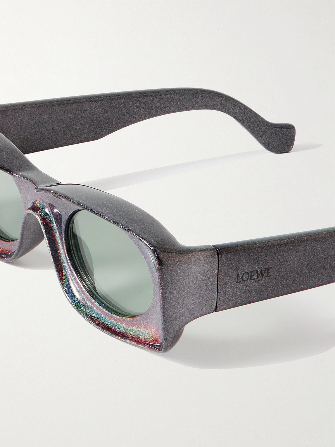 Shop Loewe Paula's Ibiza Rectangular-frame Glittered Acetate Sunglasses In Black