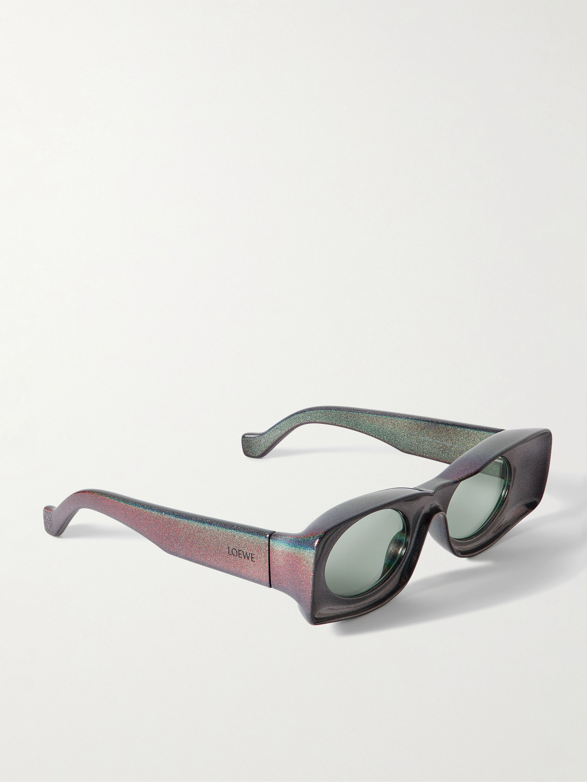 Shop Loewe Paula's Ibiza Rectangular-frame Glittered Acetate Sunglasses In Black