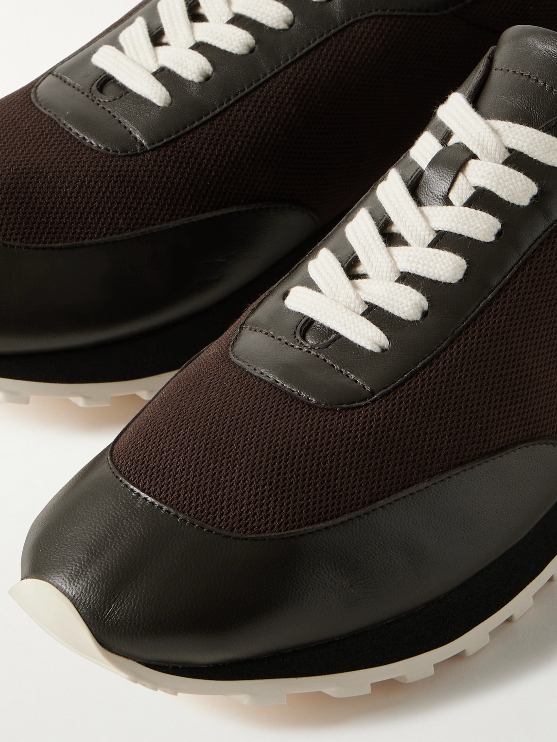 The Row Owen Runner Mesh And Leather Sneakers In Brown