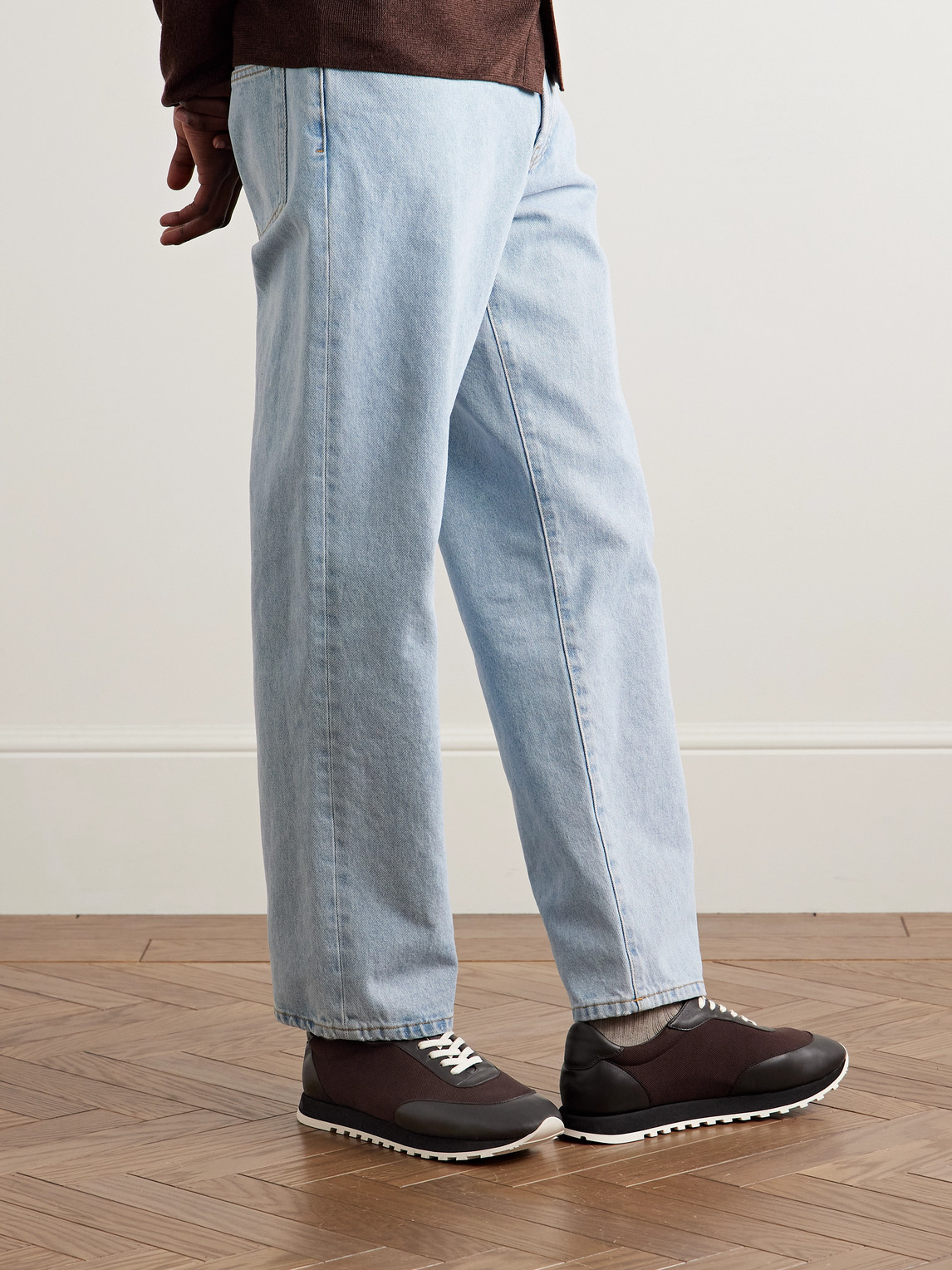 The Row Owen Runner Mesh And Leather Sneakers In Brown