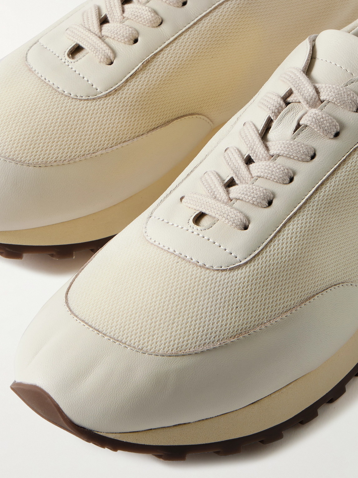 The Row Owen Leather-trimmed Mesh Sneakers In Neutrals