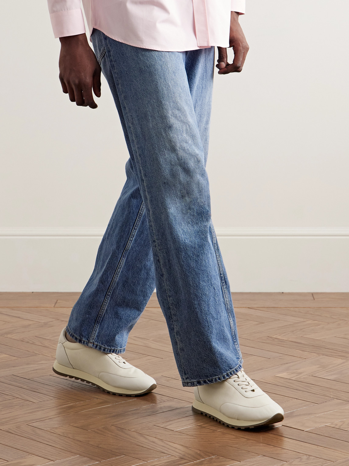 The Row Owen Leather-trimmed Mesh Sneakers In Neutrals