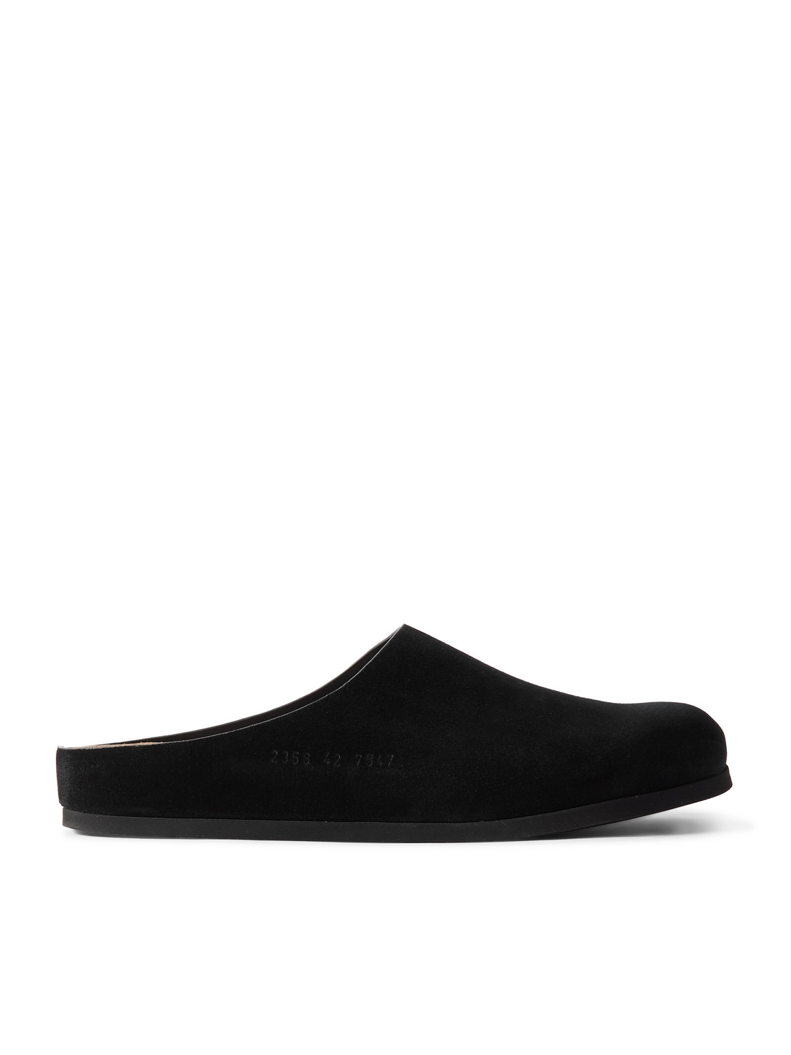 Common Projects Logo-debossed Suede Clogs In Black