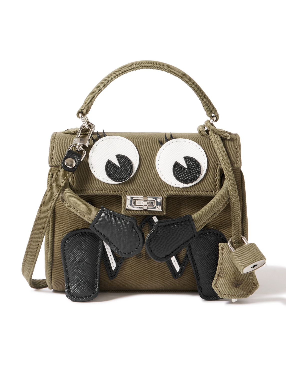 Dr. Woo Monster Cross-Grain Leather-Trimmed Cotton-Drill Messenger Bag