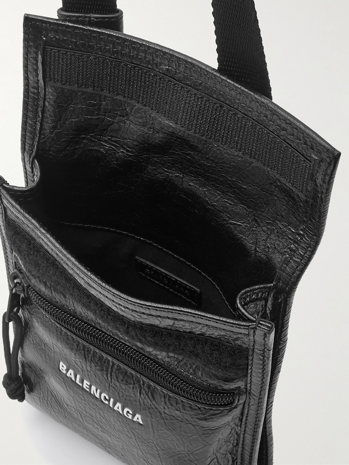 Balenciaga Explorer Logo-Print Cracked-Leather Messenger Bag
