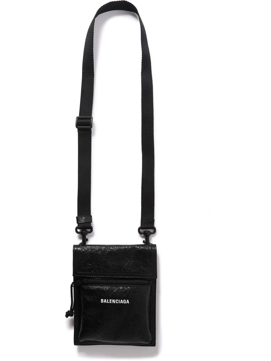 Balenciaga Explorer Logo-print Cracked-leather Messenger Bag In Black