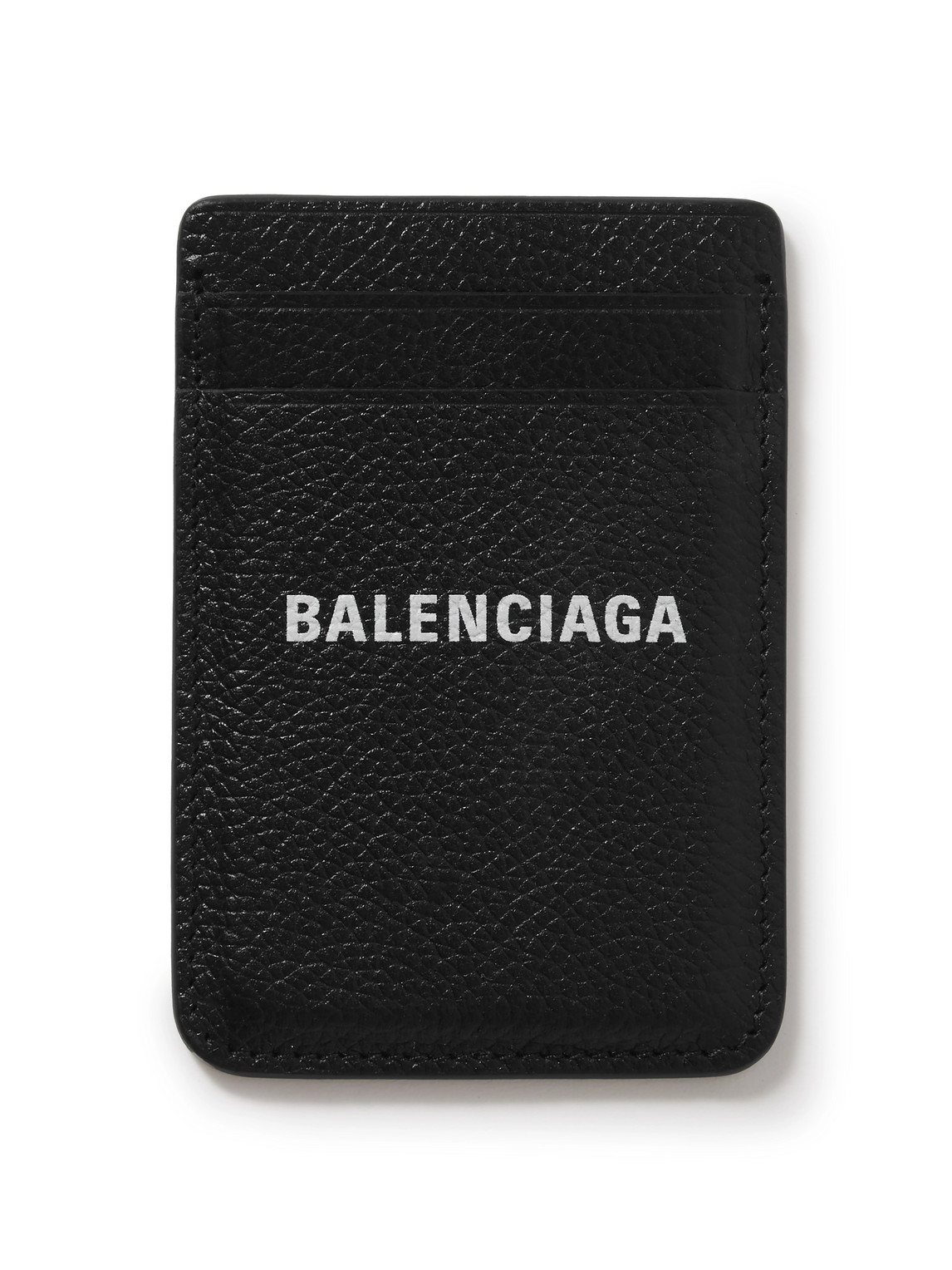 Balenciaga Logo-print Full-grain Leather Cardholder In Black