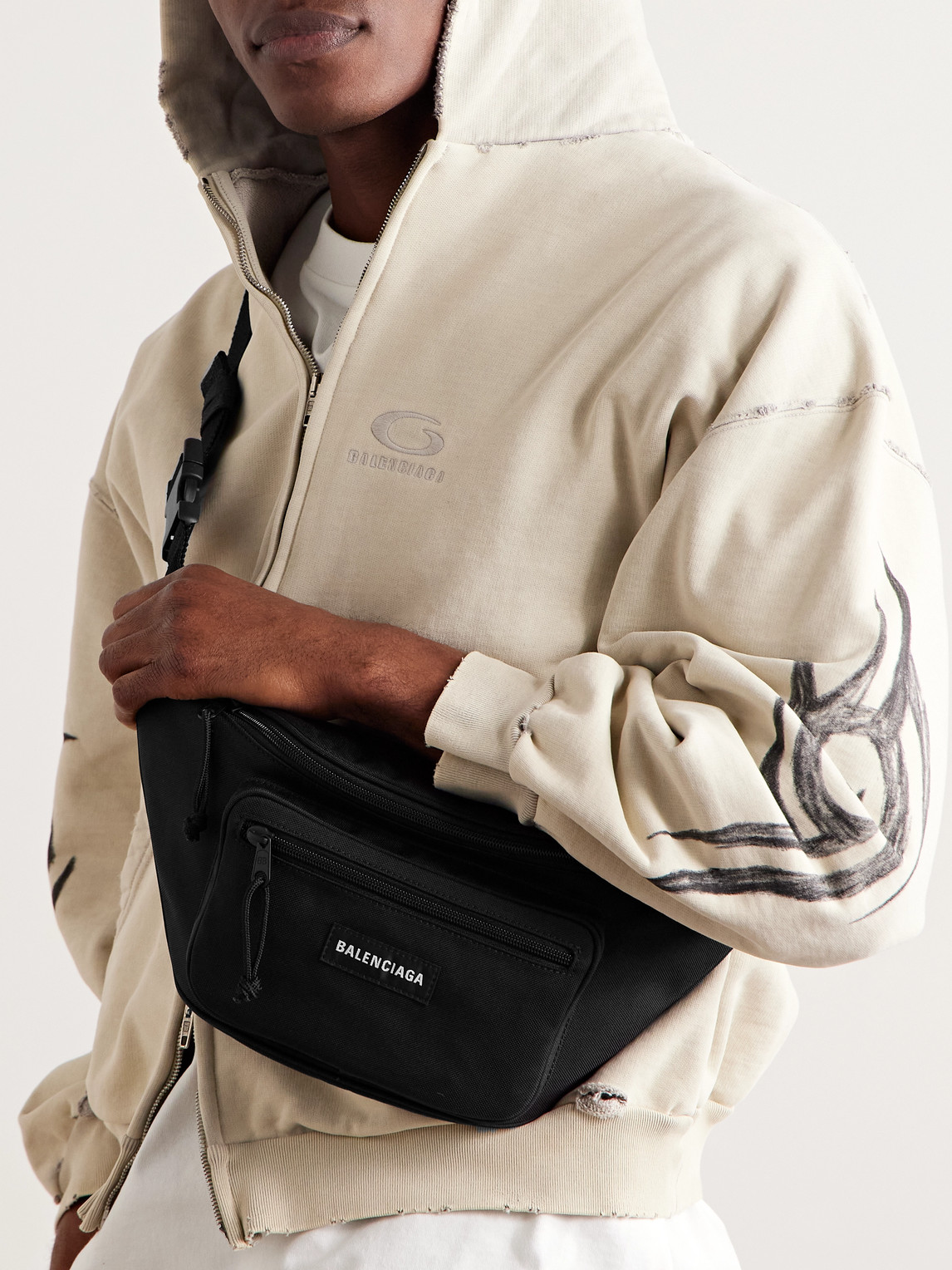 Shop Balenciaga Explorer Logo-appliquéd Canvas Belt Bag In Black