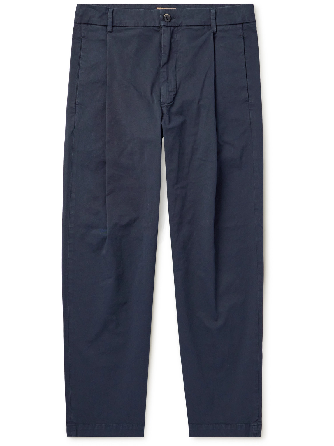 Straight-Leg Pleated Garment-Dyed Stretch-Cotton Gabardine Trousers