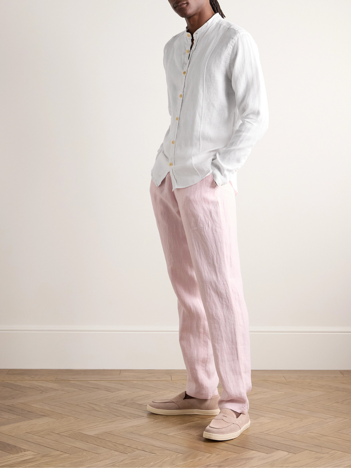 OLIVER SPENCER ASHCROFT GRANDAD-COLLAR LINEN SHIRT
