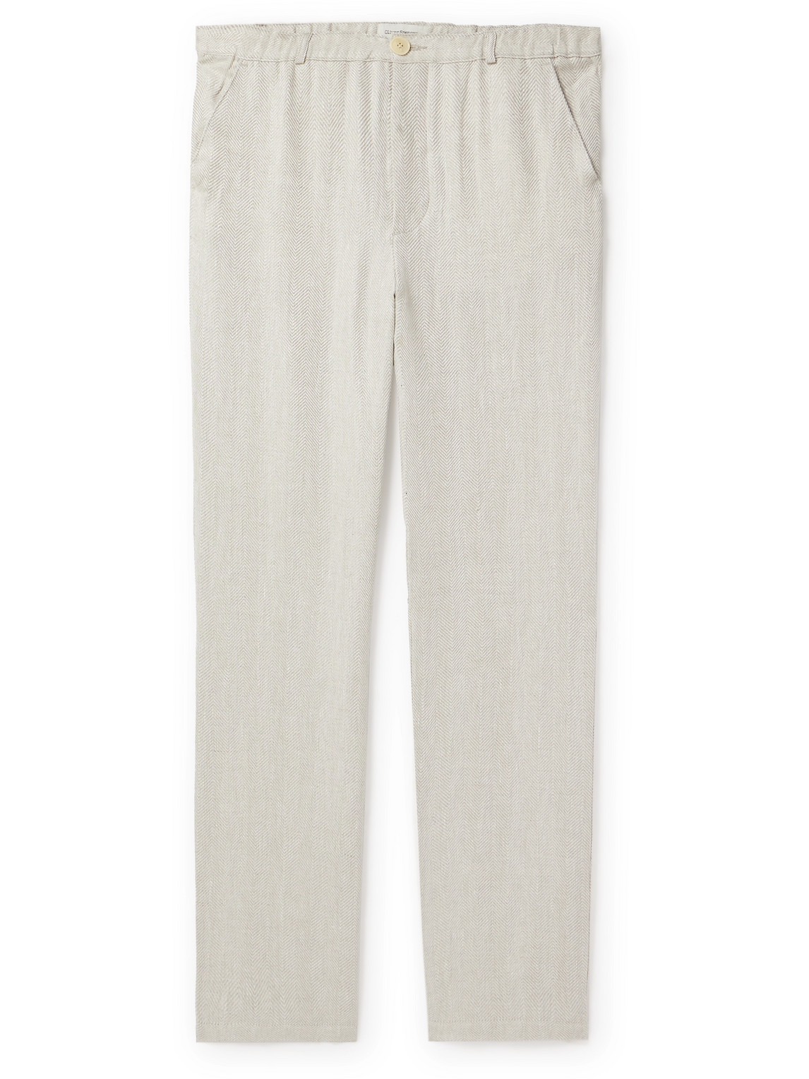 Straight-Leg Herringbone Linen Trousers