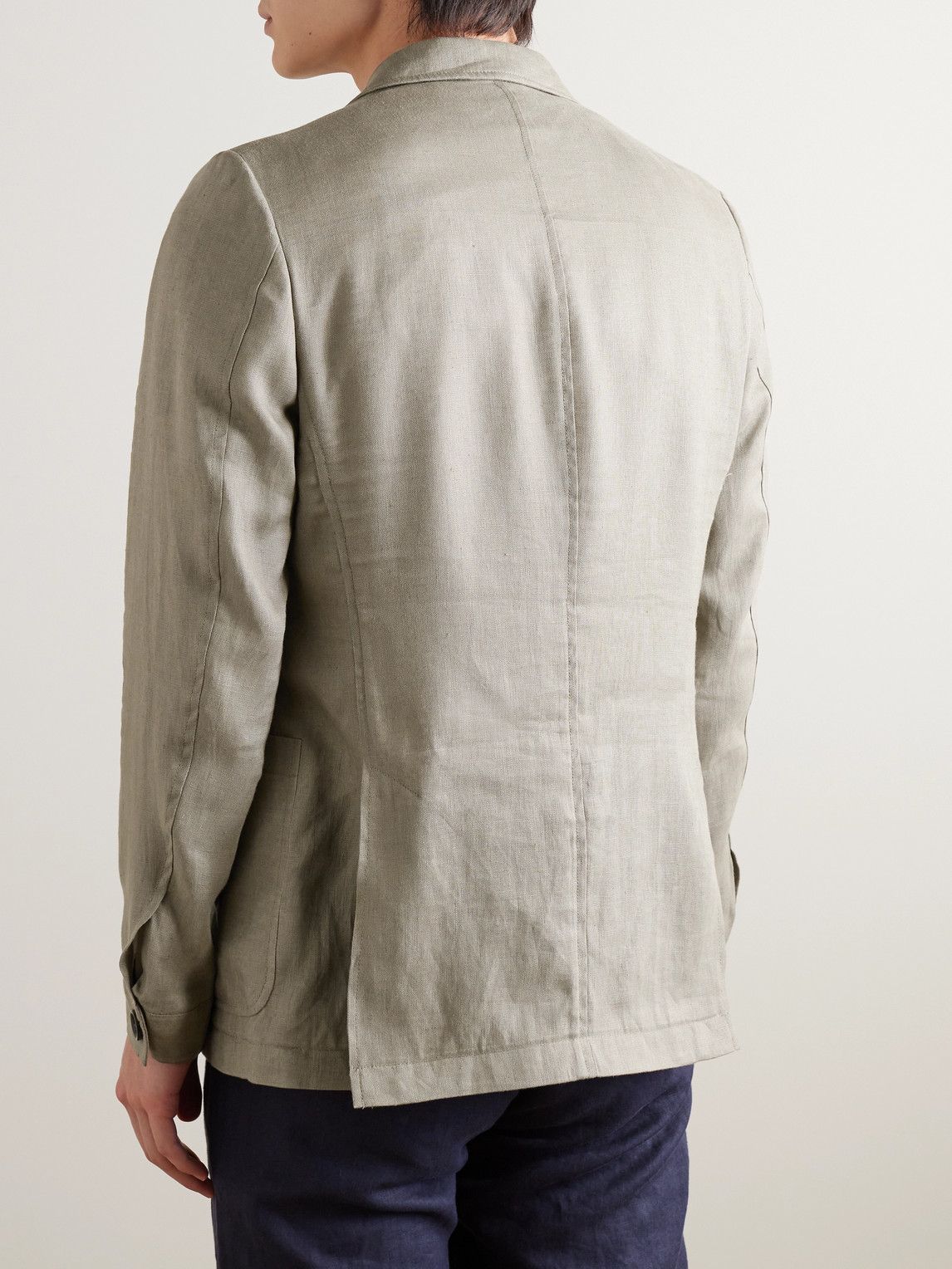 Shop Oliver Spencer Double-breasted Linen Blazer In Gray