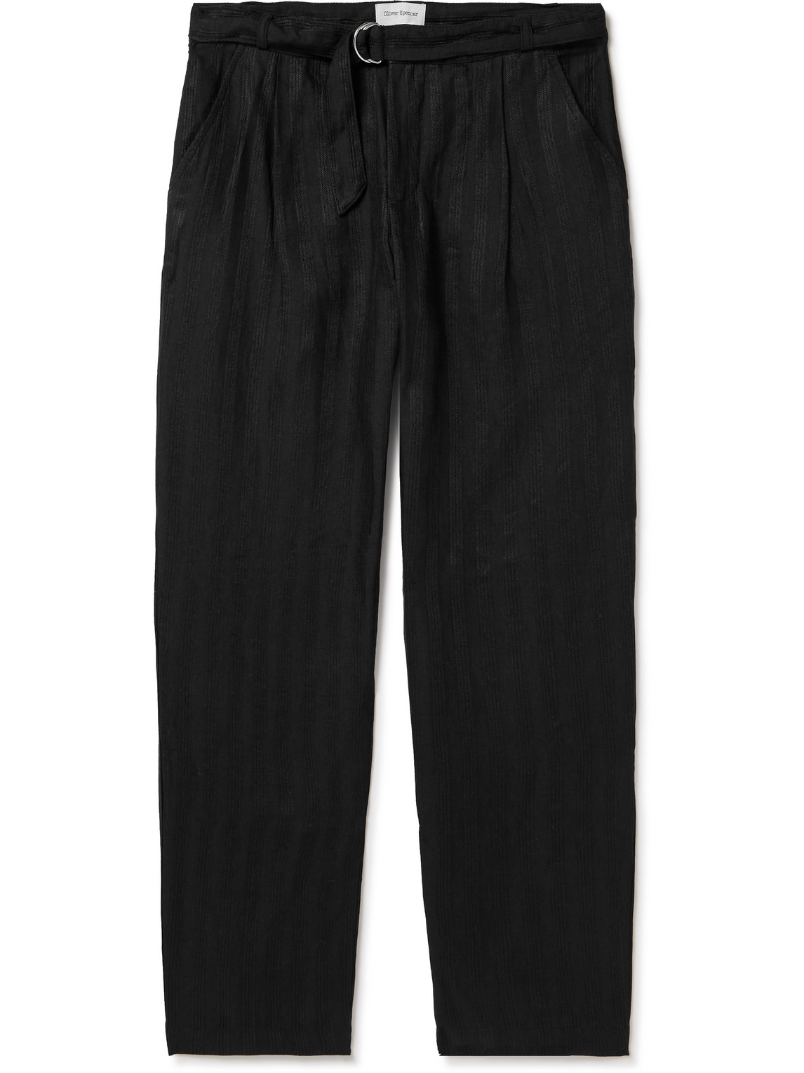Oliver Spencer - Straight-Leg Belted Pleated Embroidered Linen Trousers - Men - Black - UK/US 28